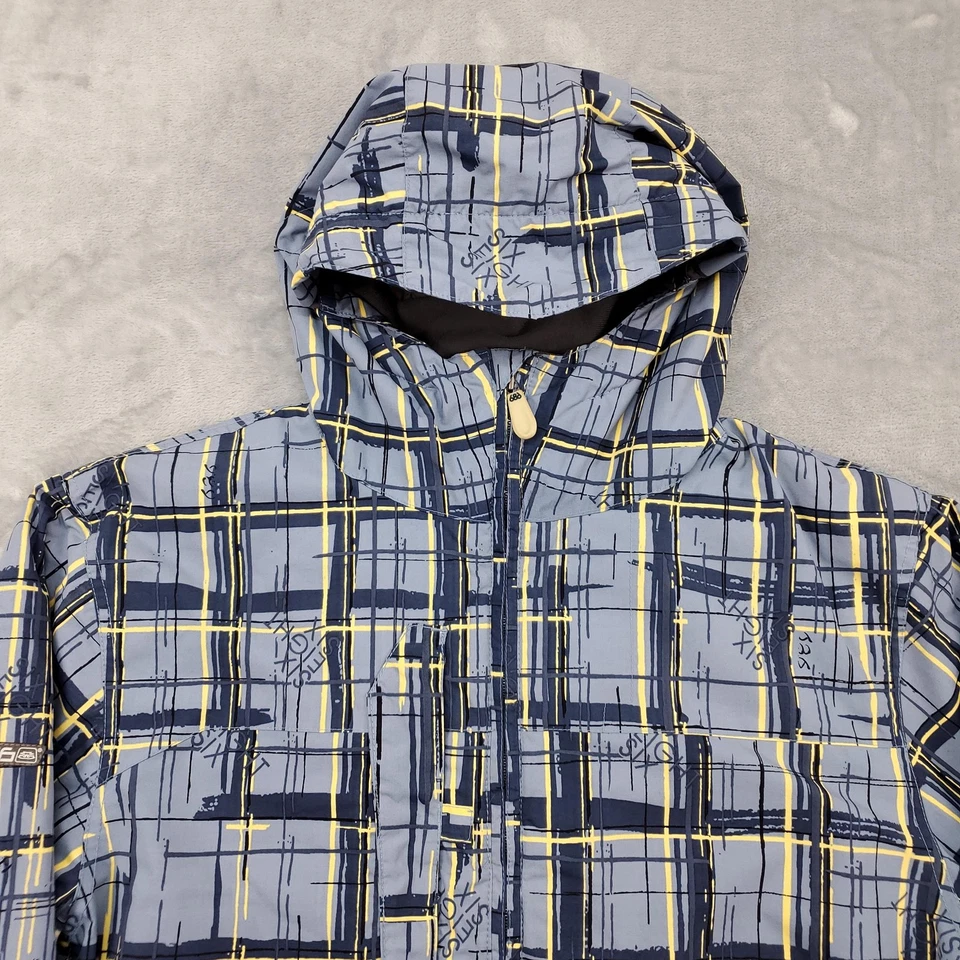 686 Jacket Mens Large Blue Gray Plaid Hooded Mannual Snowboard Ski Zip Winter - Image 2 of 4