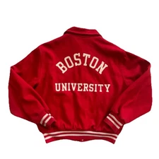 Vintage Boston University Wool Varsity Maple Jacket Large Red 50s 60s BU Prep