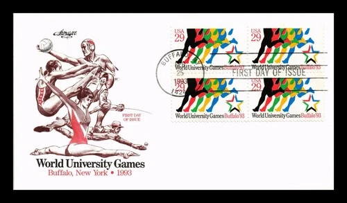 US COVER WORLD UNIVERSITY GAMES BUFFALO FDC BLOCK OF 4 ARTMASTER