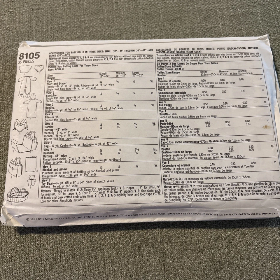 Vtg Simplicity Crafts Sewing Pattern 8105 Accessories for Baby Dolls Uncut - Image 3 of 4