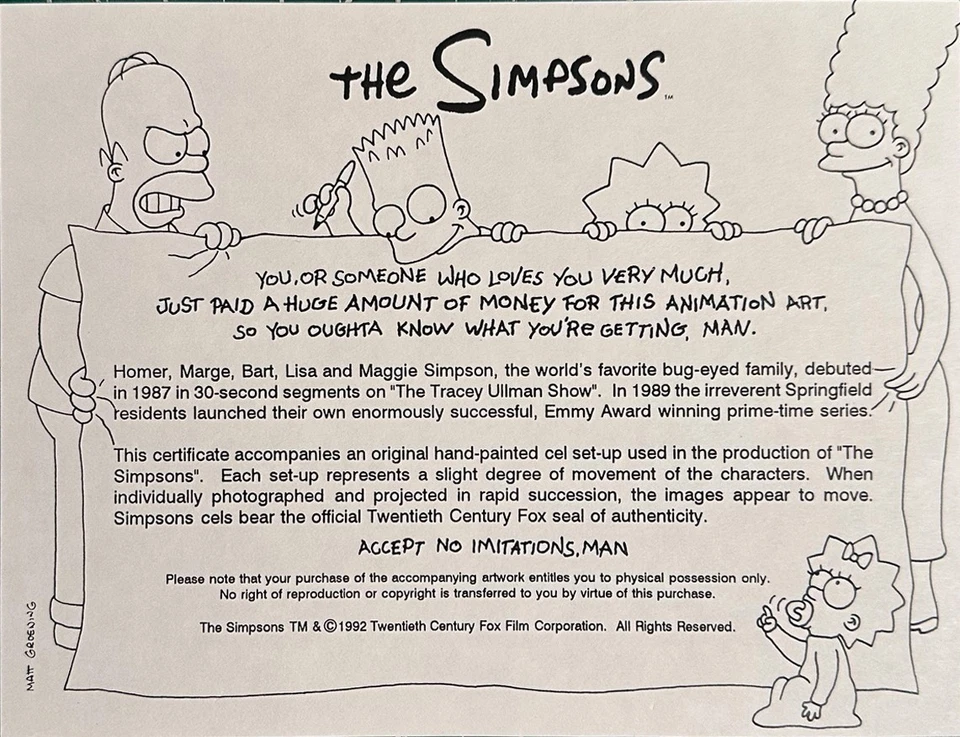 Animación de producción original de Los Simpson Pan Cel of Mr. Burns Bobo de Fox 1993 Foto 2 de 2