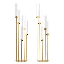 2PCS Gold Floor Candelabra,5 Arm Candle Holder Tall Floor Candle Holder with ...