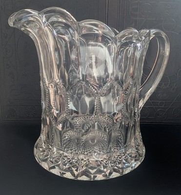 Antique 1906 Steimer EAPG Glass Pitcher Chicken Wire/Sawtooth Honeycomp/Diamonds