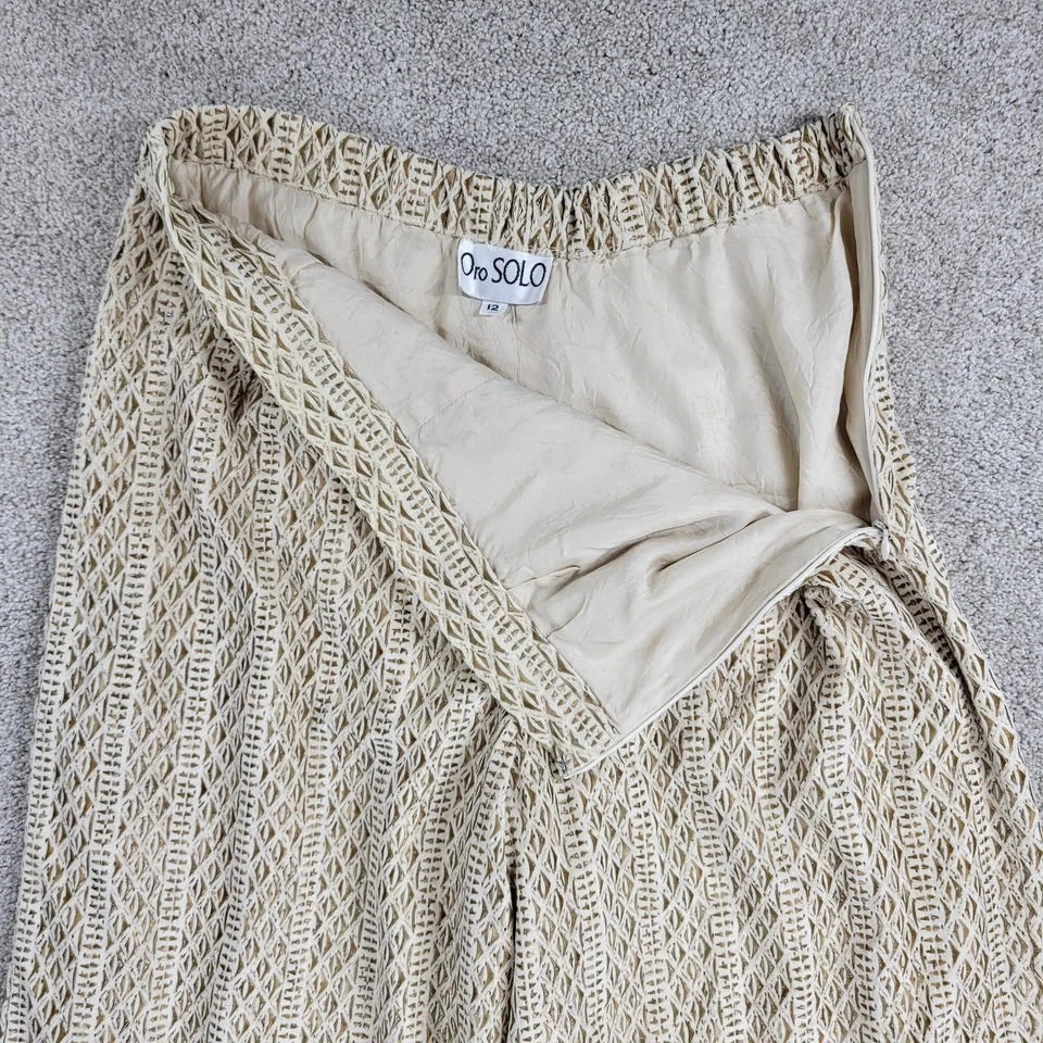 Pantalones Cuadrados de Playa Oro Solo 12 Beige Malla Pierna Ancha Gaucho De Colección Para Mujer Años 80  Foto 3 de 4