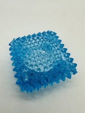 Vintage FENTON Blue Glass Hobnail Bubble Ashtray Salt Cellar Candle Holder 3"