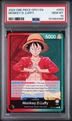 2022 ONE PIECE OP01 ROMANCE DAWN EN 003 MONKEY D. LUFFY PRE ERRATA LEADER PSA 10