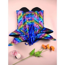 Rainbow Mermaid Scale Corset Top Size Large &ndash; Holographic Festival Bustier