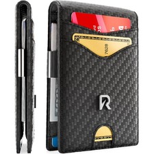 Ronyxet Slim Wallet for Men with Money Clip, Leather RFID Black Carbon