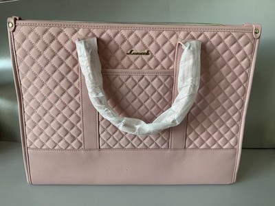 Lovevook Pink Quilted Tote Bag Gold Hardware Zip Closure Double Handles Women