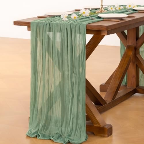 Socomi Cheesecloth Table Runner Christmas Boho Rustic 10ft x 1pc Sage Green