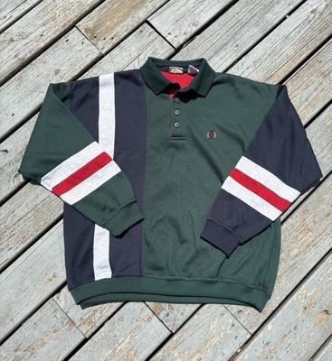 Vintage Bugle Boy Color Block Crewneck Sweatshirt 90s Striped Collared Green