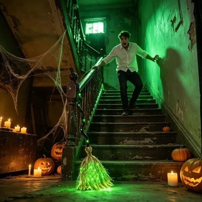 Halloween beweglicher Hexenbesen 35'' beleuchtet magischer Hexenbesen mit Sound