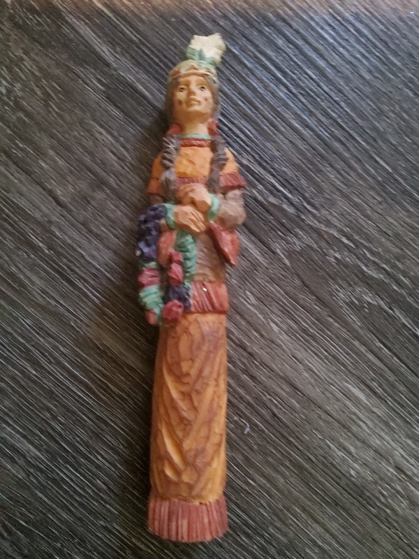 Indian Figurine Older Lady With Feather  With Braids On Side Fun To Collection