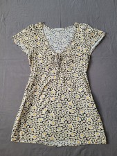 American Eagle Daisy Print Mini Dress Black White Golden Yellow L 12-14