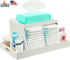 Wooden Diaper Caddy Organizer Changing Table Nursery Storage White