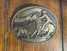Vintage Brass Rodeo Cowboy Calf Roping Belt Buckle
