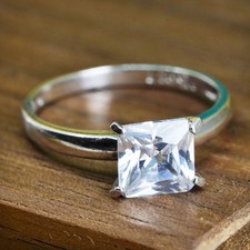 Size 6, vintage Sterling silver handmade ring, 925 engagement band with cz