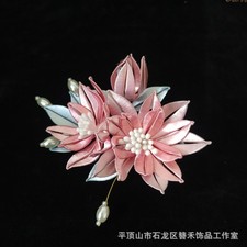 Handmade Pink Flower Hair Clips Hair Accessory Daily Hair Clips Hanfu headdress