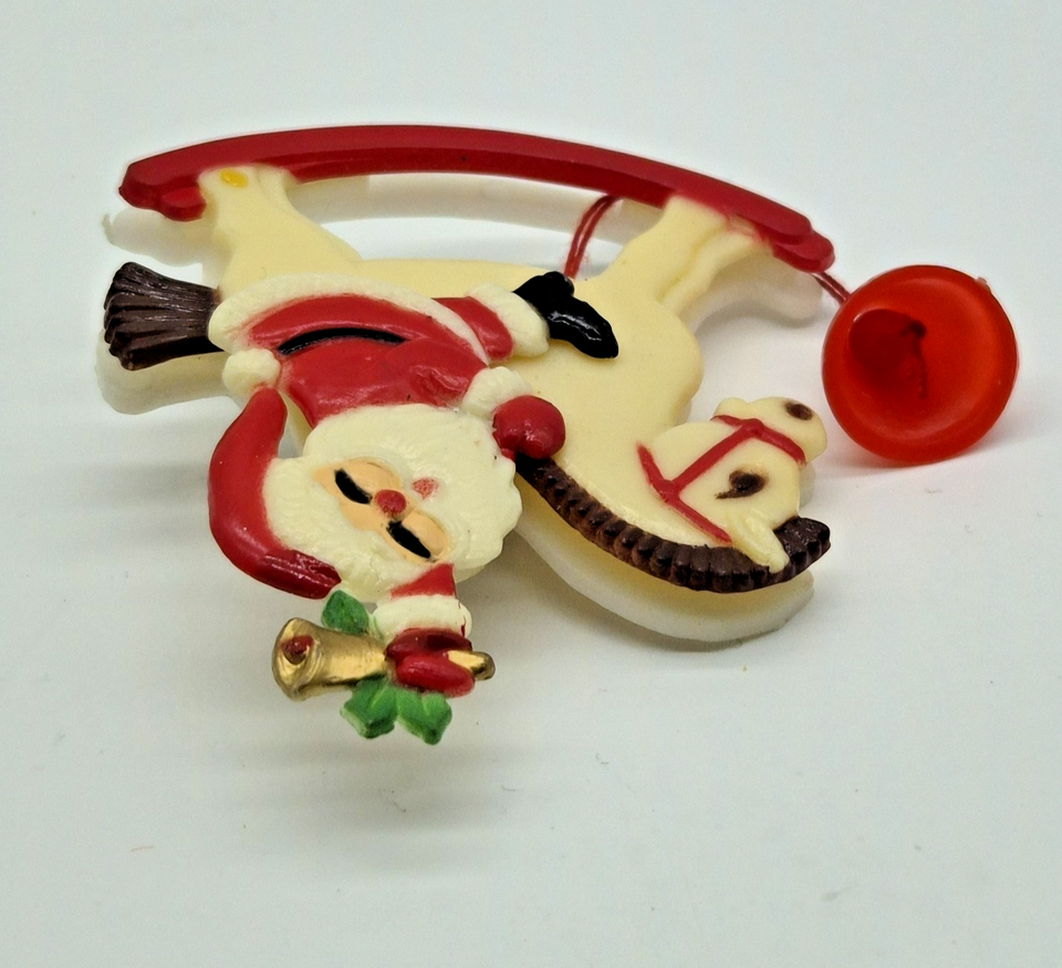 Vintage Pull String Santa Rocking Horse Ornament 80s Motion Plastic ...