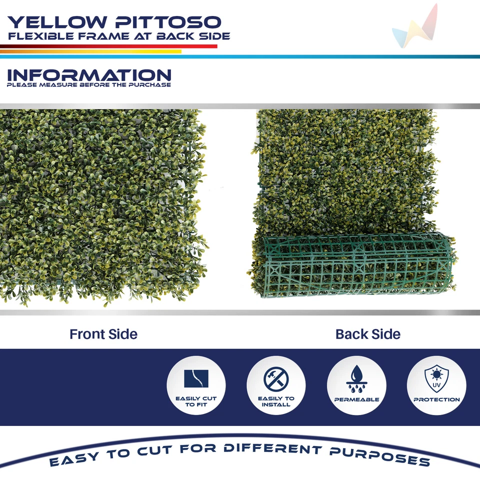 Alfombra Pittoso Amarilla Artificial 20x20"" Pared Seto Decoración Privacidad Valla Panel Césped Foto 3 de 4