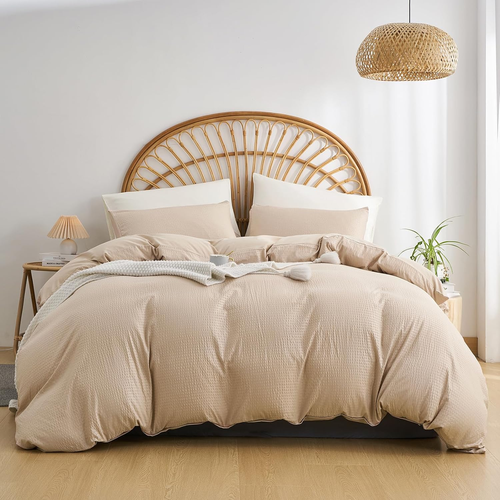 Waffle Duvet Cover King,Taupe Queen Duvet Cover Set,3 Pieces Seersucker