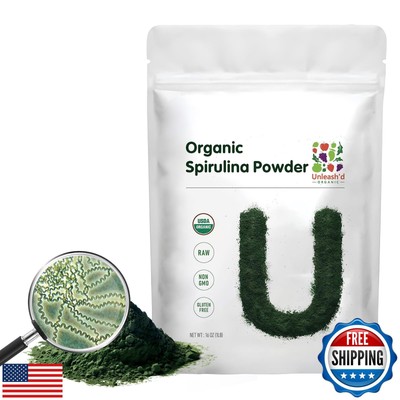 UNLEASH'D ORGANIC Organic Spirulina Powder 16 oz Green Superfood Immune Suppo