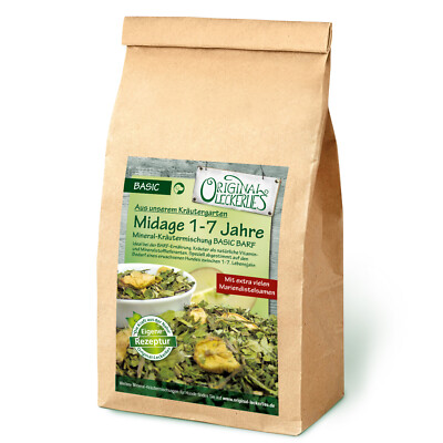*250g* Midage-Kräuter BASIC geschn., Kräuter für Hunde, BARF Minerallien Vitamin