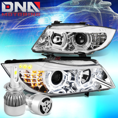 CHROME HALO PROJECTOR HEADLIGHT+CORNER+WHITE LED H7 HID W/FAN FIT 06-08 BMW E90