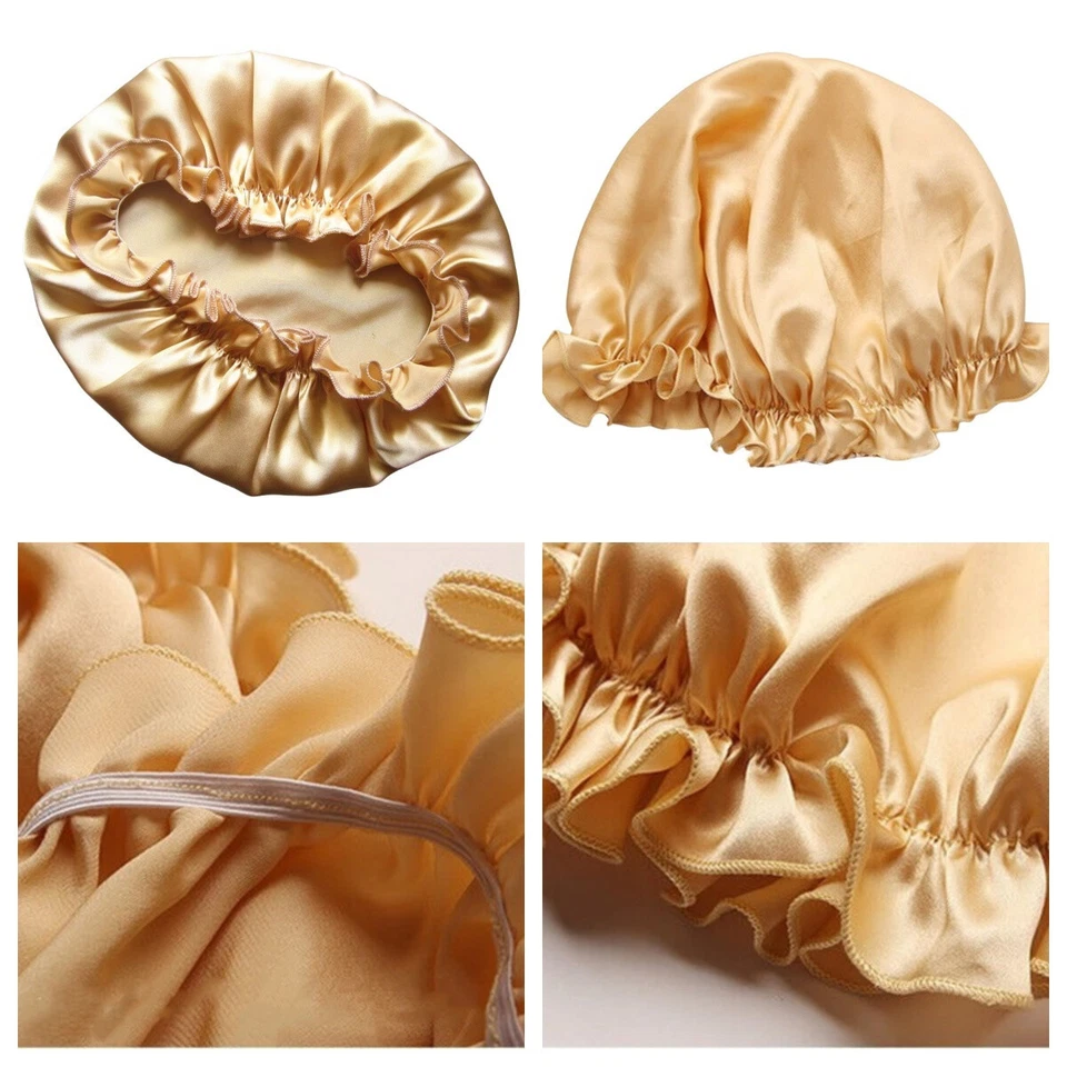 Gorra para dormir de seda morera con cordón elástico, gorro para el cuidado del cabello, sombrero de ducha M/L/XL Foto 3 de 4
