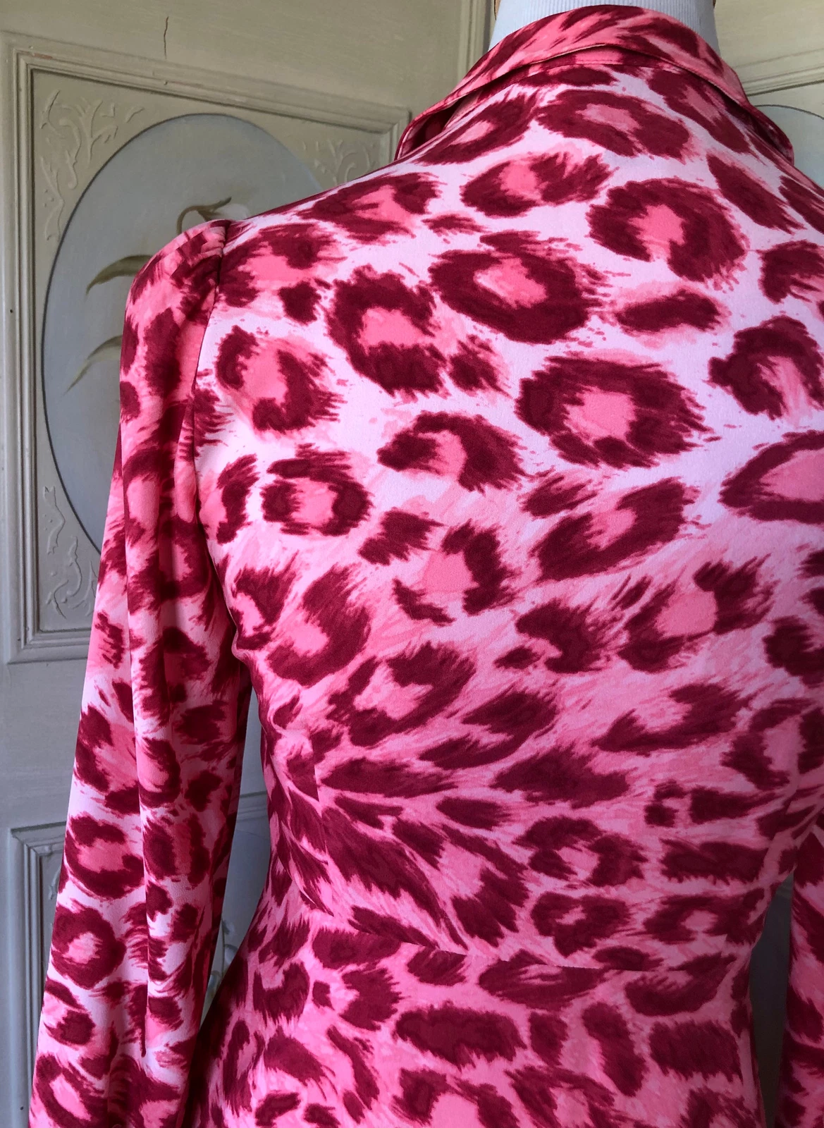 CAMICIA KATE SPADE PANTHERA ABITO ROSA BRILLANTE ROSSO LEOPARDO STAMPA MANICA POET 0 OTTIME CONDIZIONI