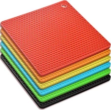 Silicone Square Trivets Mat 6 Packs Multipurpose Non Slip Heat Resistant Pot