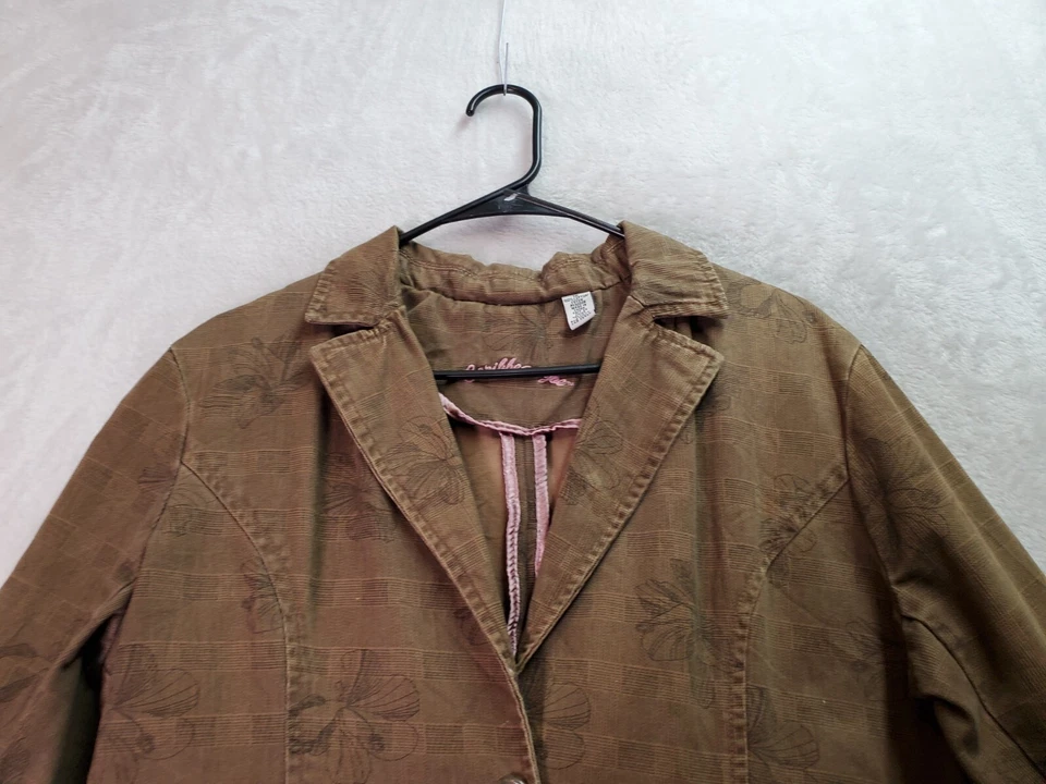 Chaqueta Blazer Caribbean Joe Mujer Talla 12 Marrón Floral Sencillo Pecho 1 Botón Foto 4 de 4