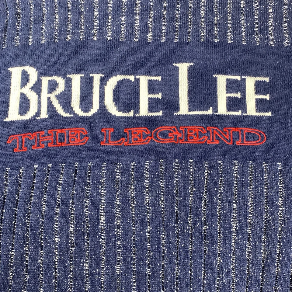 VTG Official Bruce Lee The Legend XL Stitched Turtleneck Blue Sweater RARE - Image 2 of 4