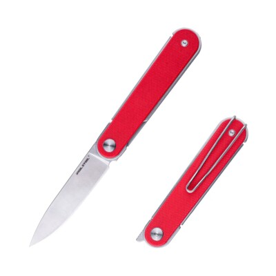 Real Steel Iris Front Flipper Folding Knife Red G10 Handle Satin 12C27 8061BR