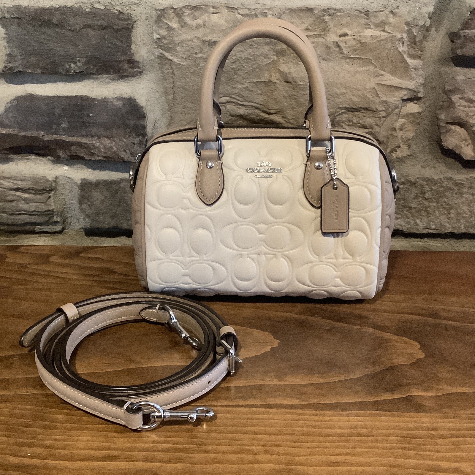 Coach Mini Rowan Crossbody Bag in Chalk - Blocked Signature Leather CY744