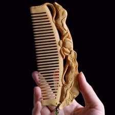 150*58*52mm Xia He Lotus Pattern Hand Carving Boxwood Crafts Gift Comb