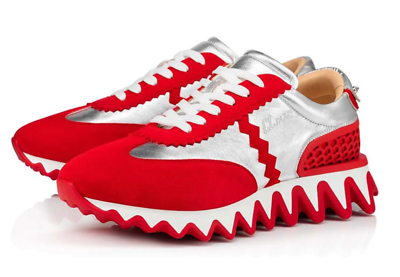 Christian Louboutin Mens Loubishark Flat Red Silver Platform Low