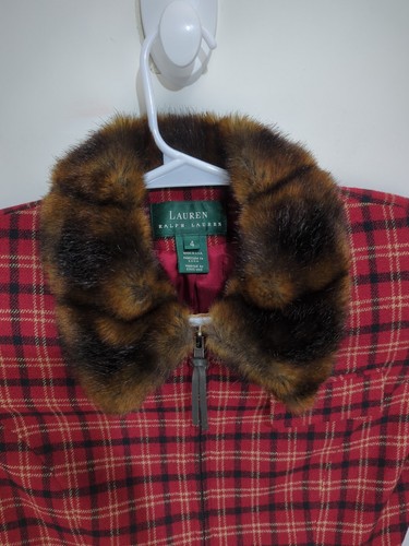 Chaqueta Lauren Ralph Lauren Mujer 4 Rojo Negro Blazer Abrigo de Lana Imitación Piel Cremallera - Imagen 3 de 20