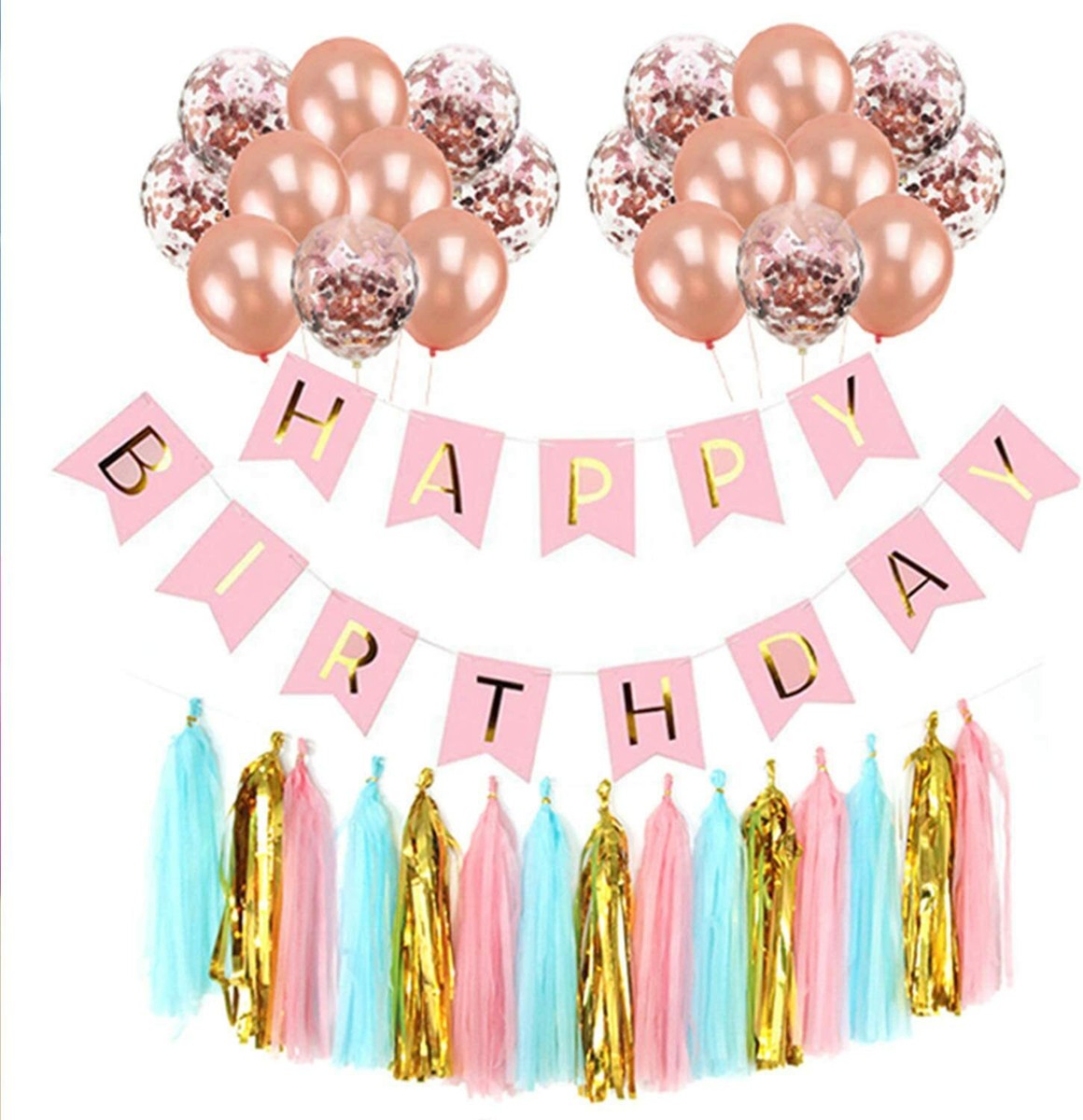 Pinkes Glitzer Happy Birthday Banner – 5 Meter Wimpelkette, Vorgefertigt, Wiederverwendbar – Partydeko Für Kinder, Mädchen & Erwachsene