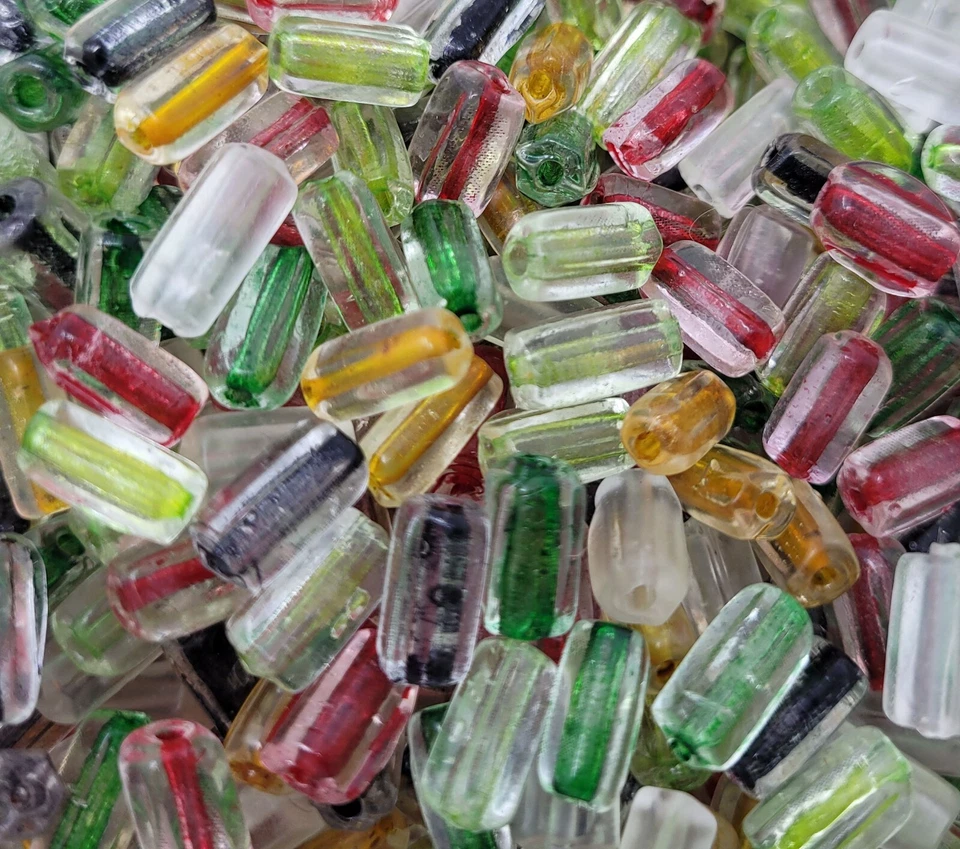 50 Pcs Multi-Color Transparent 10mm Faceted Tube Small Glass Craft Jewelry Beads - Image 1 of 3