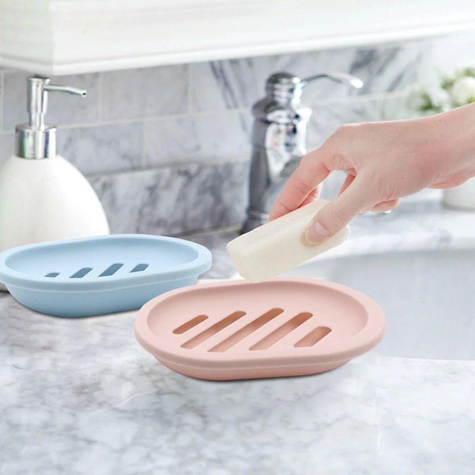  Soap Dishes Holder Self Drain Container Case Bath Shower Basket Storage Box - Image 2 of 4