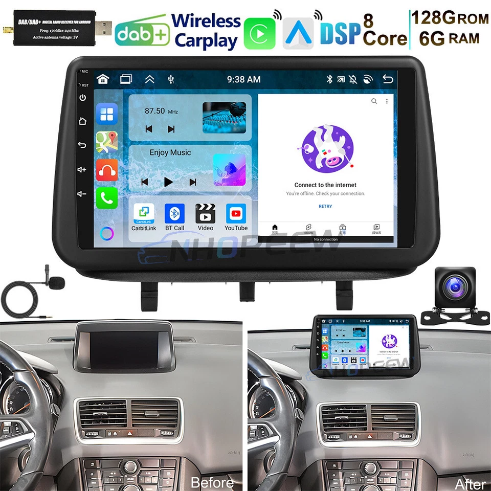 NHOPEEW Radio de coche DAB+ Carplay 8 Kerm 6+128GB Android 15 GPS para Opel Meriva B 2010-2017