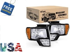 2009-2014 Ford F150 Headlight Assembly Chrome Clear Lens Replacement Driver  Pa