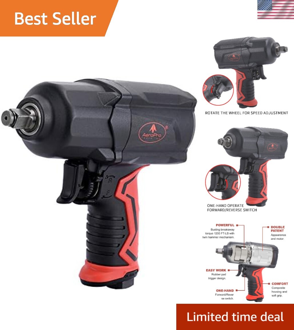AEROPRO TOOLS 1/2-Inch Composite Air Impact Wrench(A301), Twin Hammer, 1200FT-LBS Max Loosening Torque, 7000RPM, Heavy Duty Pneumatic Impact Wrench - View #2