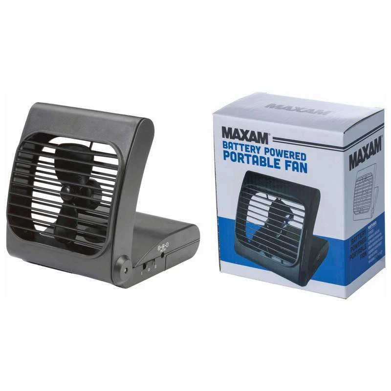Ventilador de escritorio portátil de viaje Maxam pequeño negro alimentado por batería de 5x7" Foto 2 de 3