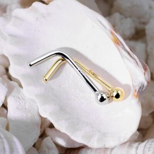 14K Gold Solid Ball White or Yellow Gold L Bend Nose Ring
