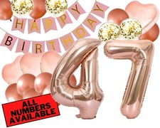 47th Birthday Decorations For Her - Pink and Rose Gold Theme - Balloons, Banner
