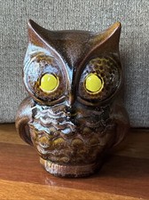 '78 Ceramic Owl Brown W/ Yellow Eyes  Sparkles 6"