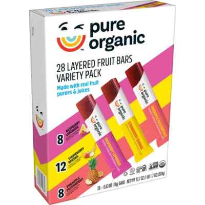 Organic Pure Layered Fruit Bar 28 Ct Gluten Free Real Fruit Purees Juices Snacks