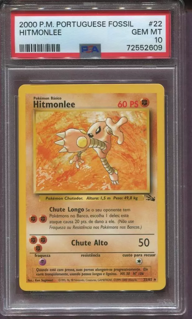 2000 POKEMON PORTUGUESE FOSSIL HITMONLEE #22 - PSA 10 GEM MINT